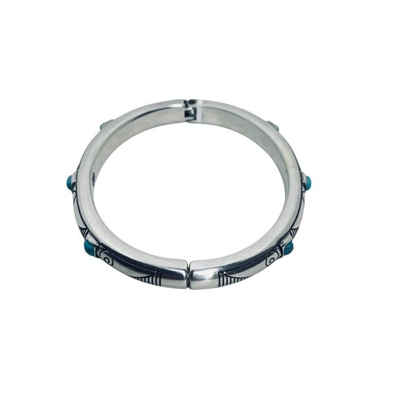 Brighton Primrose Silver Tone Faux Turquois Hinged Bangle Bracelet (5937) - Picture 5 of 7